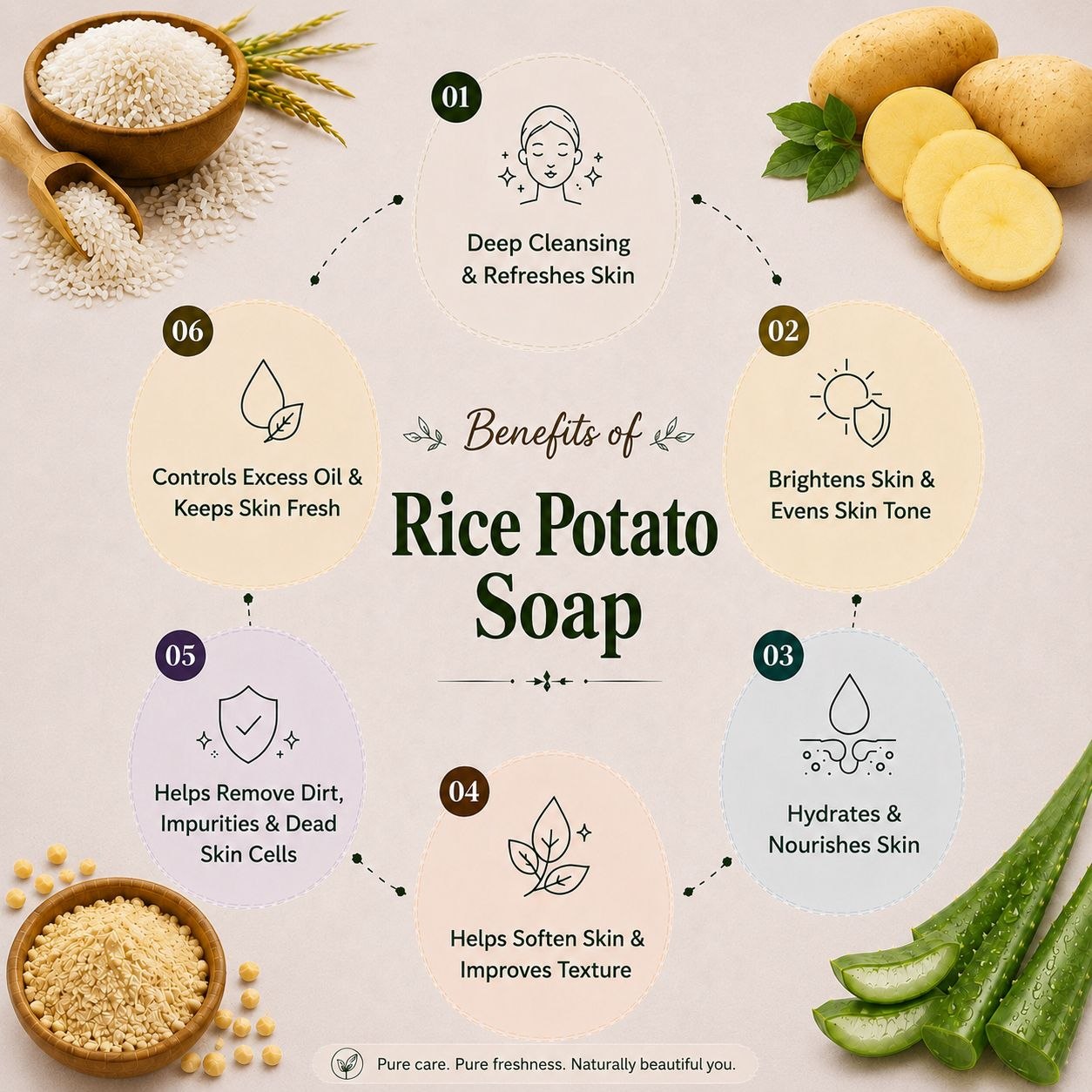 Rice & Potato Soap By Kaaya Organics | Natural Handmade Bathing Bar for Skin Brightening & Dark Spot Reduction | 100g * 3