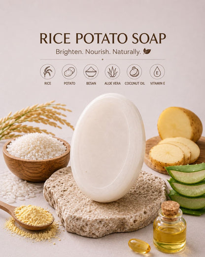 Rice & Potato Soap By Kaaya Organics | Natural Handmade Bathing Bar for Skin Brightening & Dark Spot Reduction | 100g * 3