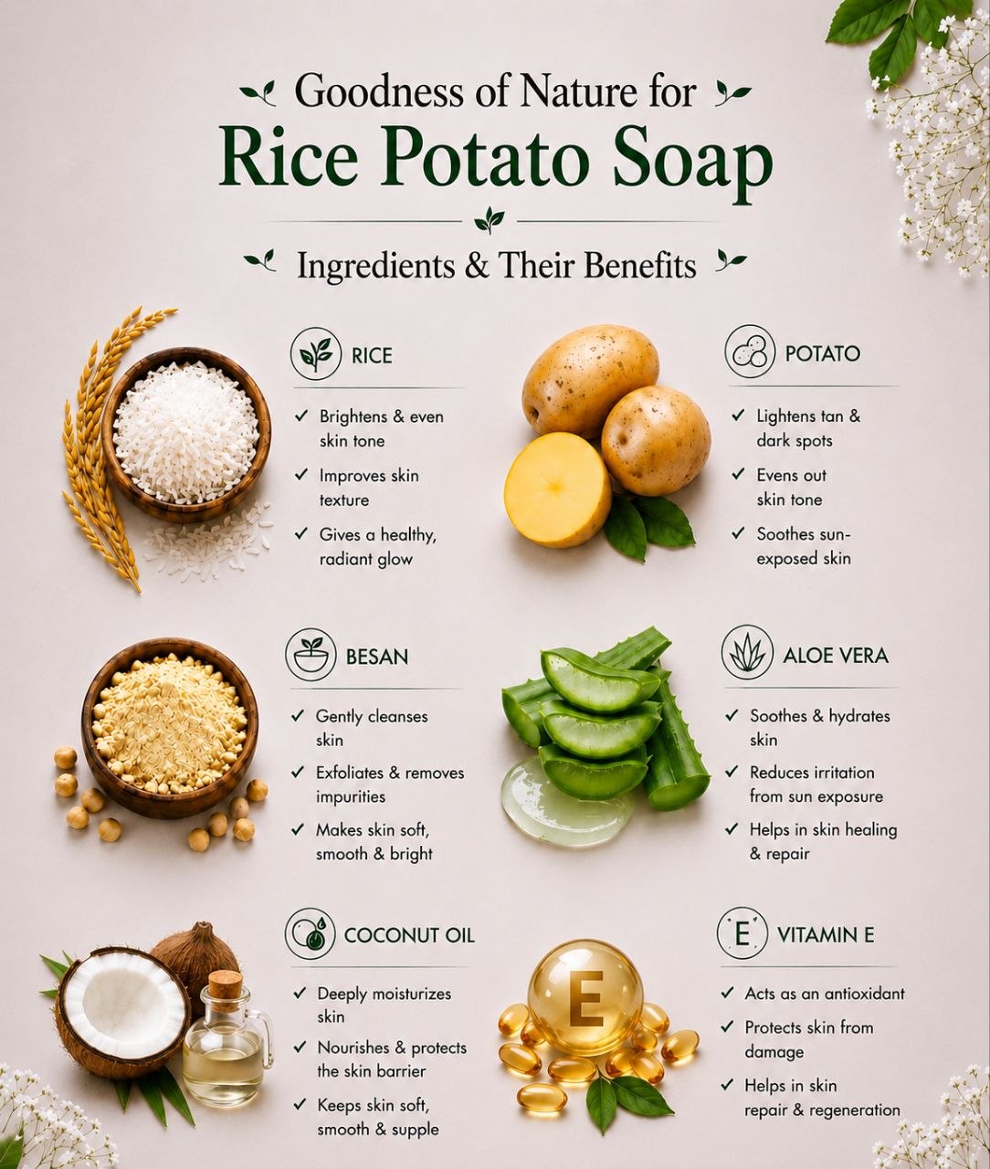 Rice & Potato Soap By Kaaya Organics | Natural Handmade Bathing Bar for Skin Brightening & Dark Spot Reduction | 100g * 3