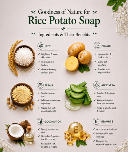 Rice & Potato Soap By Kaaya Organics | Natural Handmade Bathing Bar for Skin Brightening & Dark Spot Reduction | 100g * 3