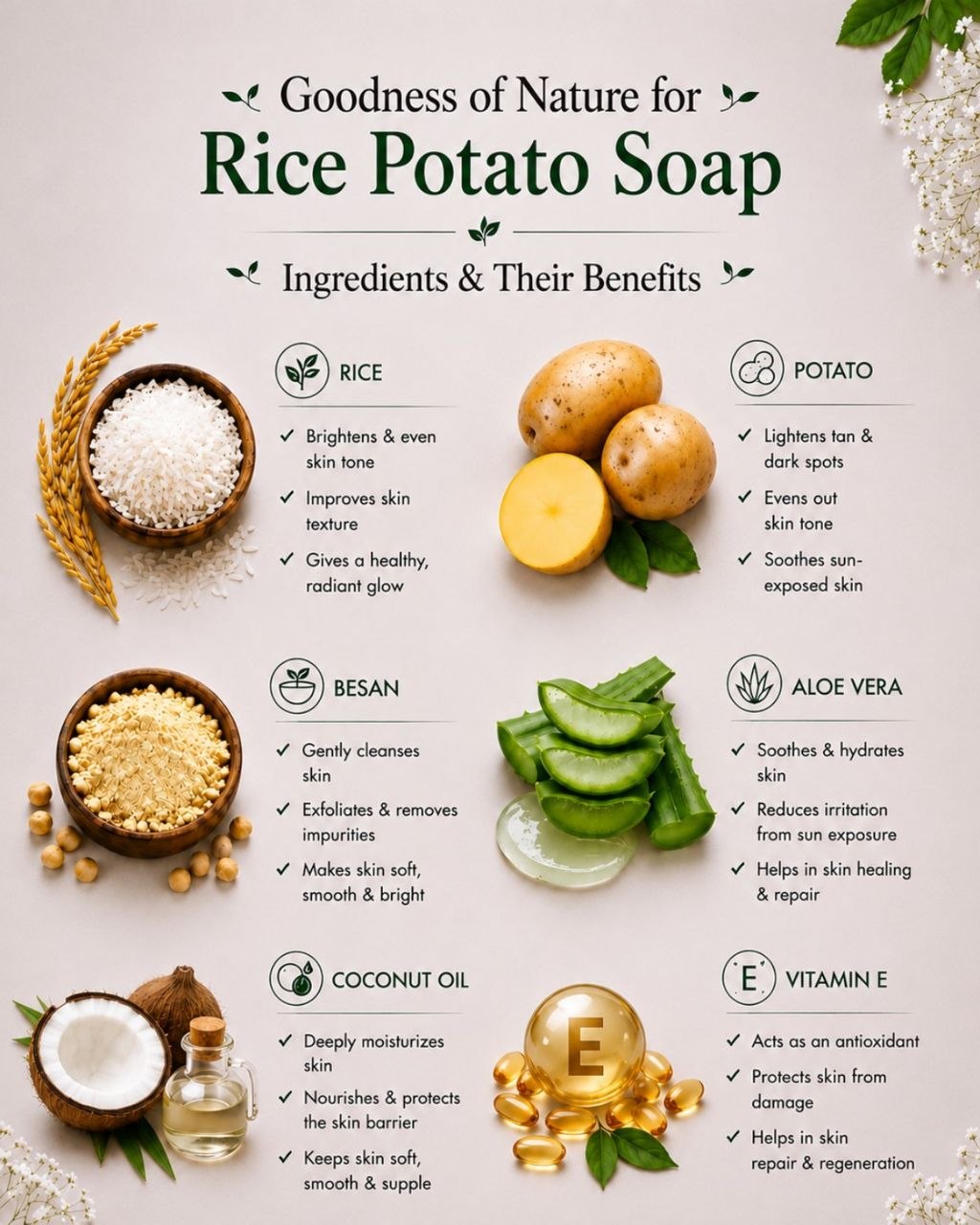 Rice & Potato Soap By Kaaya Organics | Natural Handmade Bathing Bar for Skin Brightening & Dark Spot Reduction | 100g * 3