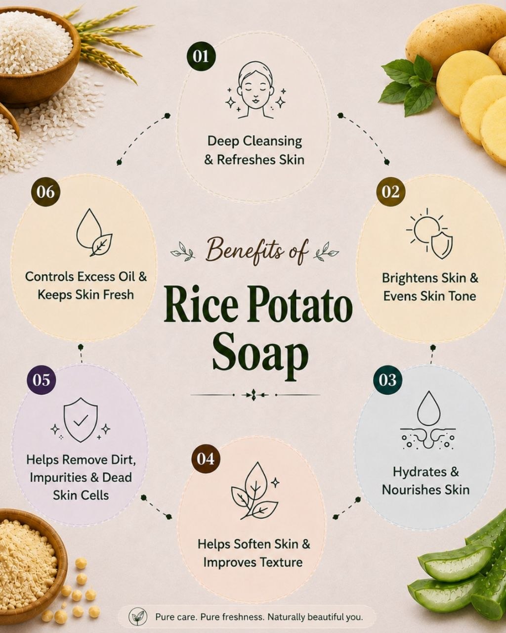 Rice & Potato Soap By Kaaya Organics | Natural Handmade Bathing Bar for Skin Brightening & Dark Spot Reduction | 100g * 3