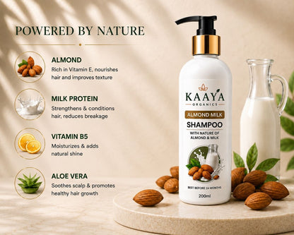 Almond Milk Shampoo By Kaaya Organics | Nourishing Hair Cleanser with Almond & Milk Extracts | Soft, Smooth & Shiny Hair | Suitable for Daily Use | 200ml